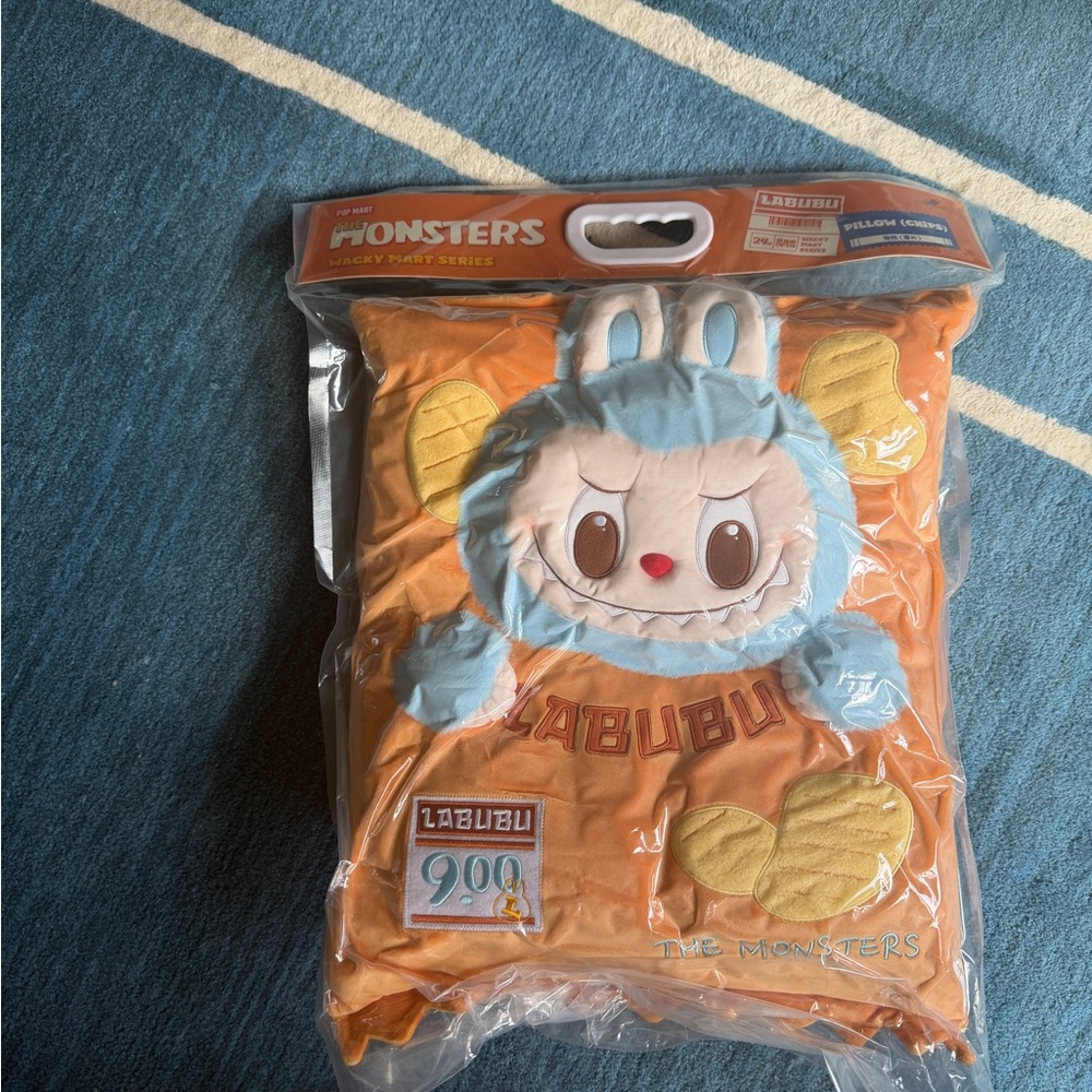 Labubu Monster Pillow in Orange and Blue